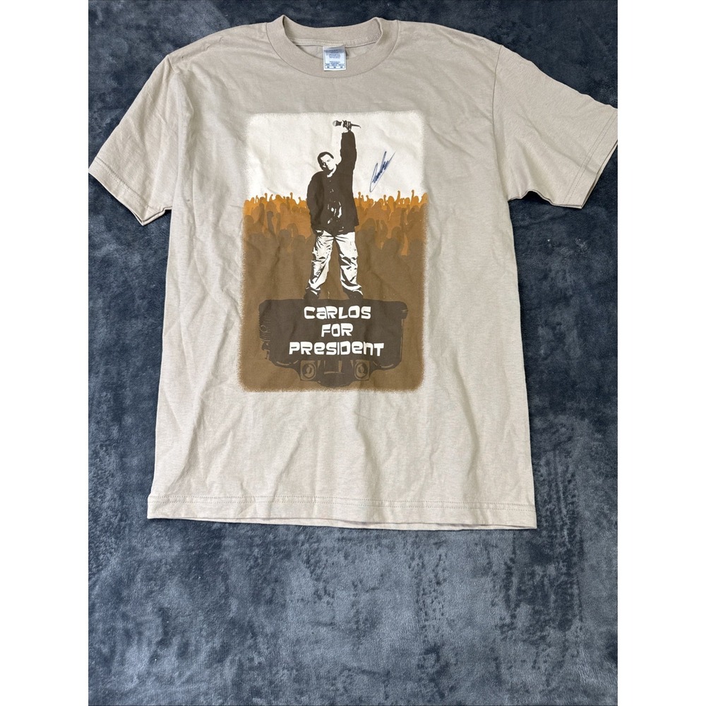 Vintage Carlos Mencia Comedian Graphic T-Shirt Carlos President Y2K Signed Sz M - Picture 1 of 9